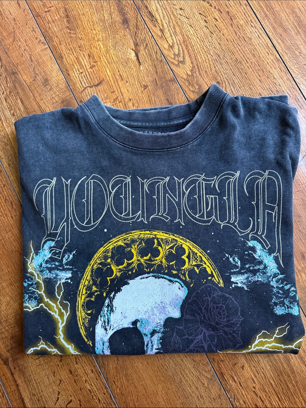 YoungLA Black Graphic Short Sleeve Tee with Skull & Yellow Lightning